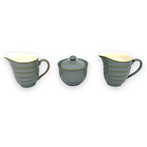Vintage Dansk Reactic Slate Gray Dinnerware Set Milk Creamer & Sugar Bowl W/ Lid